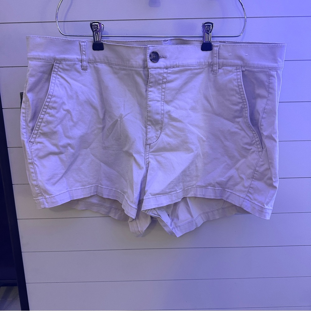 Express‎ Shortie Chino Shorts Women 16 Khaki Excellent Mid Rise Stretch Twill